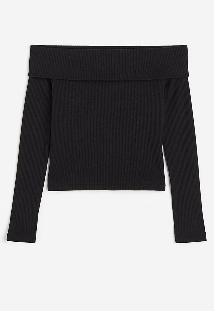 H&M - Ribbed off-the-shoulder top - black