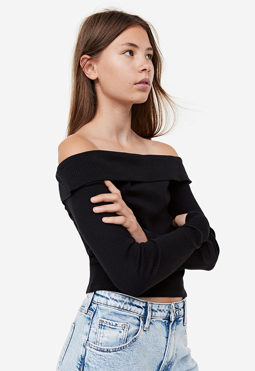 H&M - Ribbed off-the-shoulder top - black