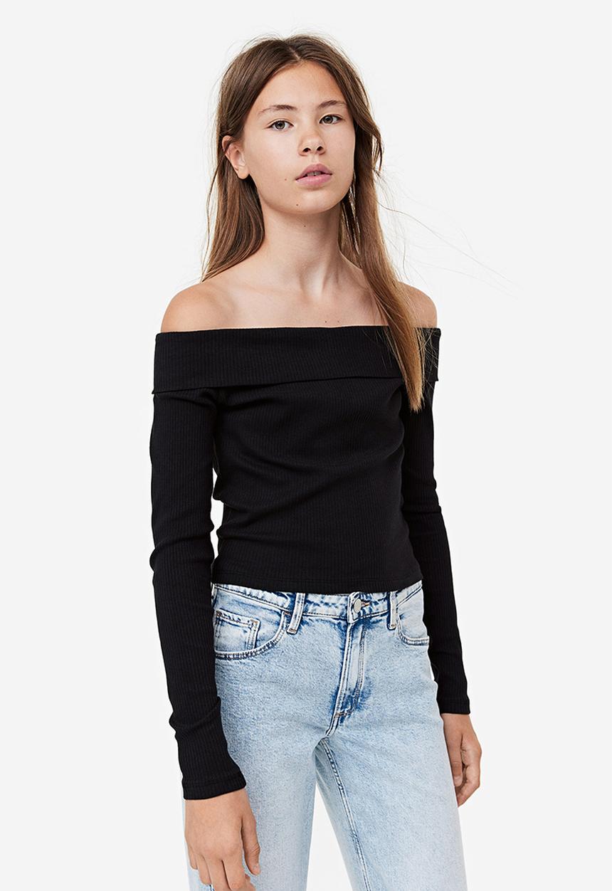 H&M - Ribbed off-the-shoulder top - black