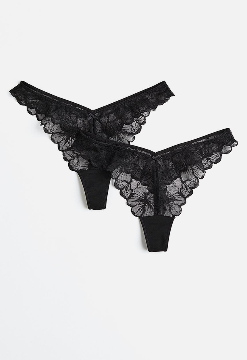 H&M - 2 pack lace thong briefs - black