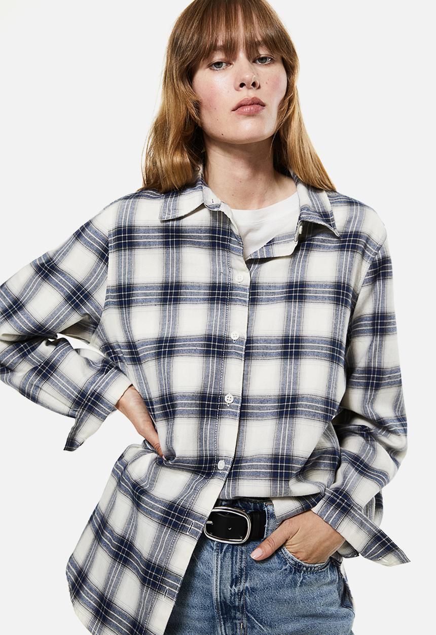 H&M - Cotton flannel shirt - dark blue checked