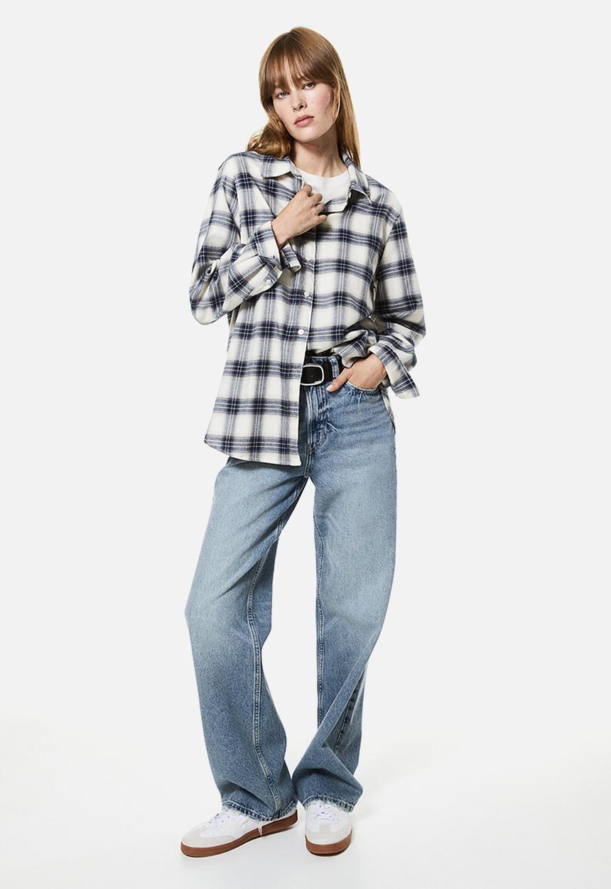 H&M - Cotton flannel shirt - dark blue checked
