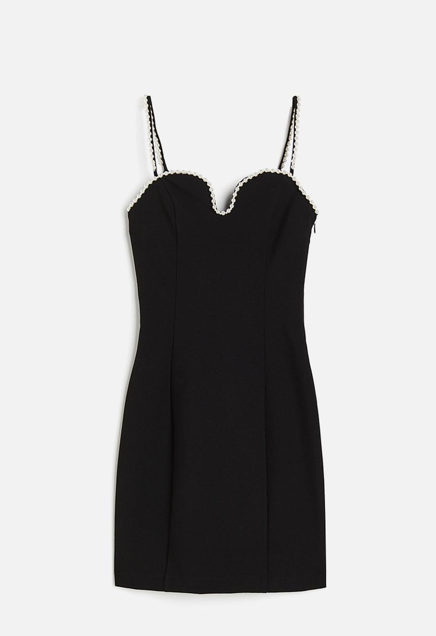 H&M - Bead-decorated twill dress - black multi