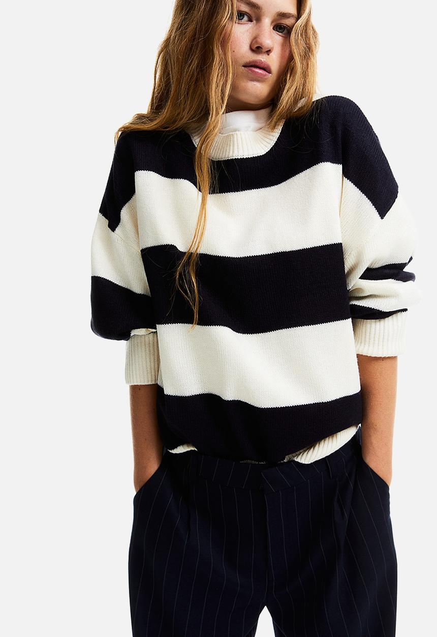H&M - Jacquard-knit jumper - navy blue striped