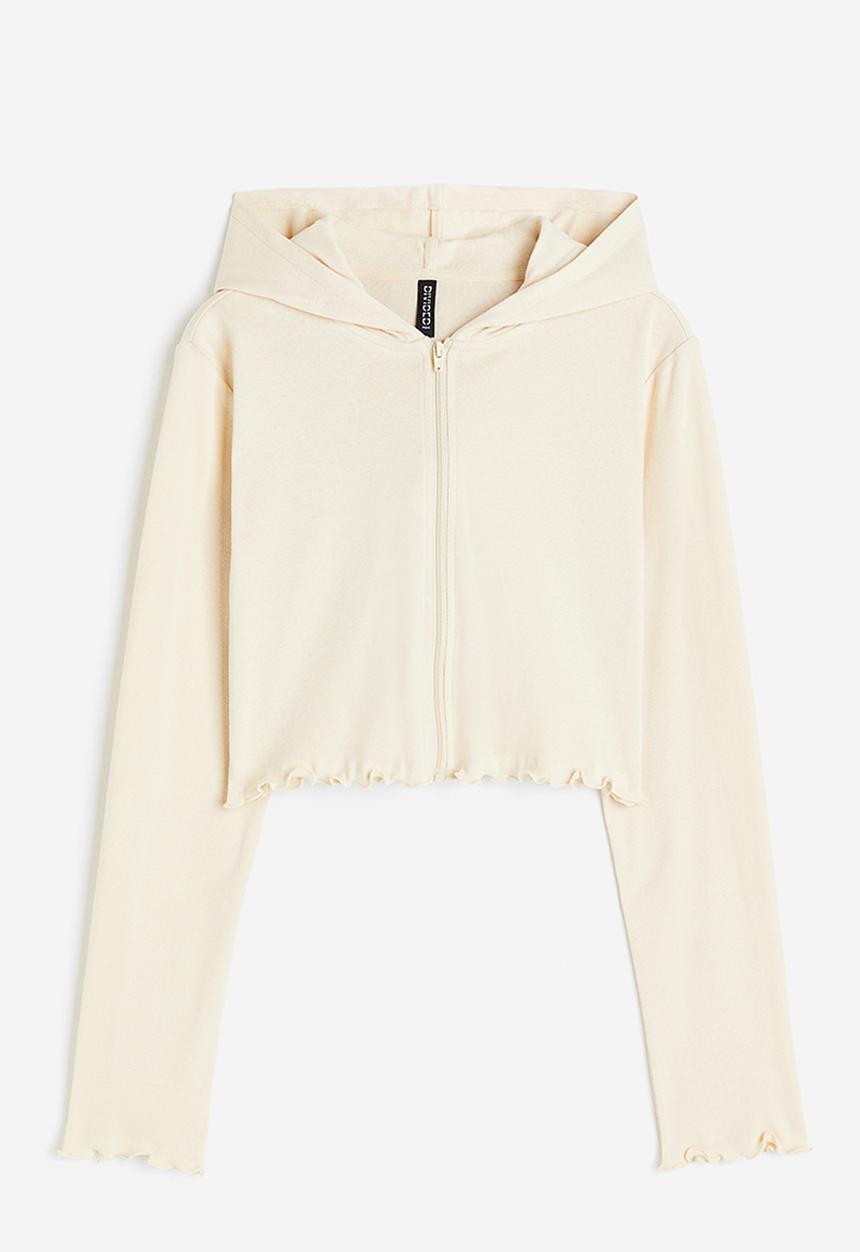 H&M - Cropped zip-through hoodie - light beige
