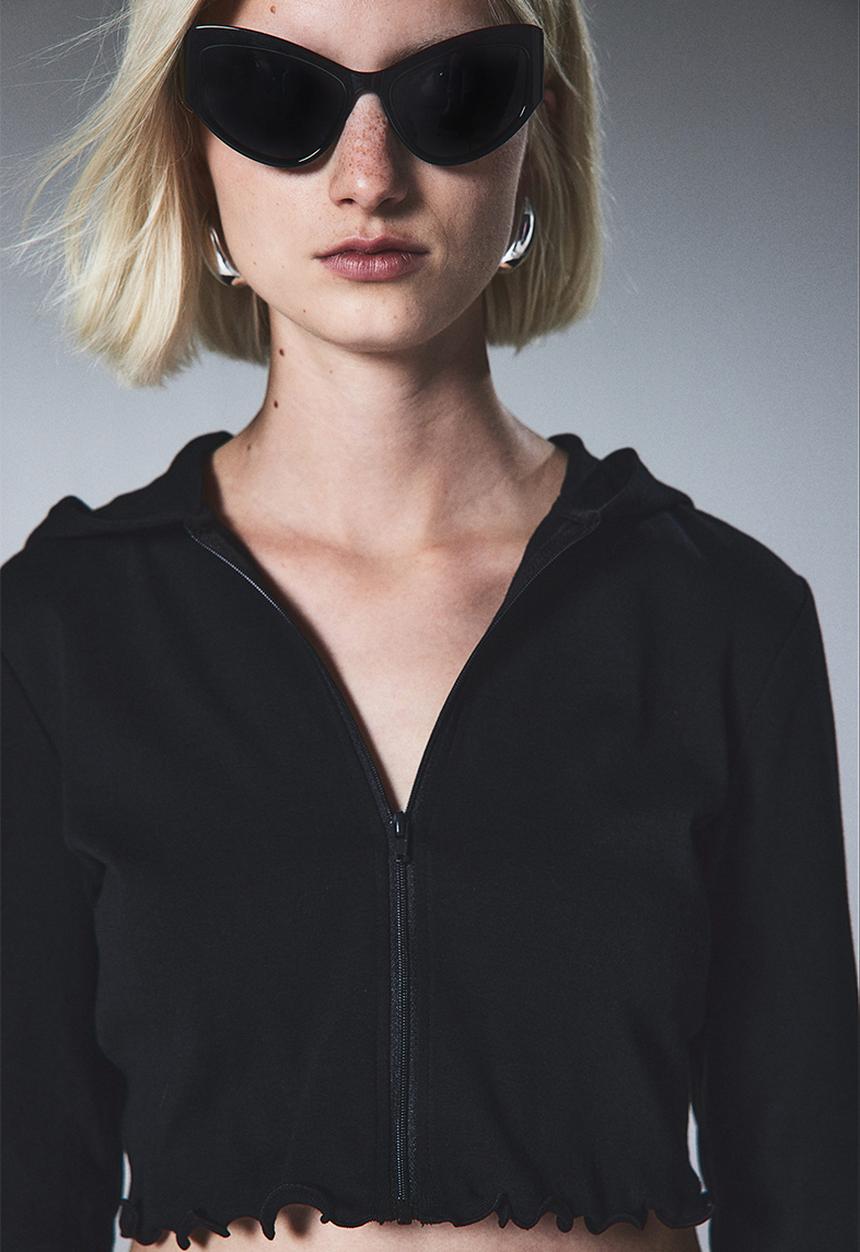H&M - Cropped zip-through hoodie - black