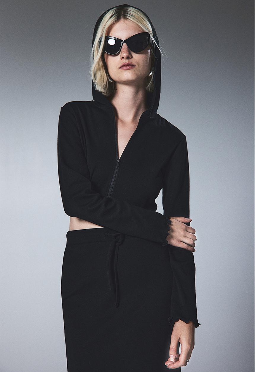 H&M - Cropped zip-through hoodie - black