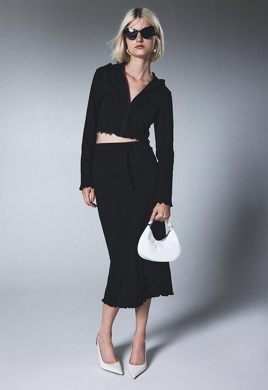 H&M - Cropped zip-through hoodie - black