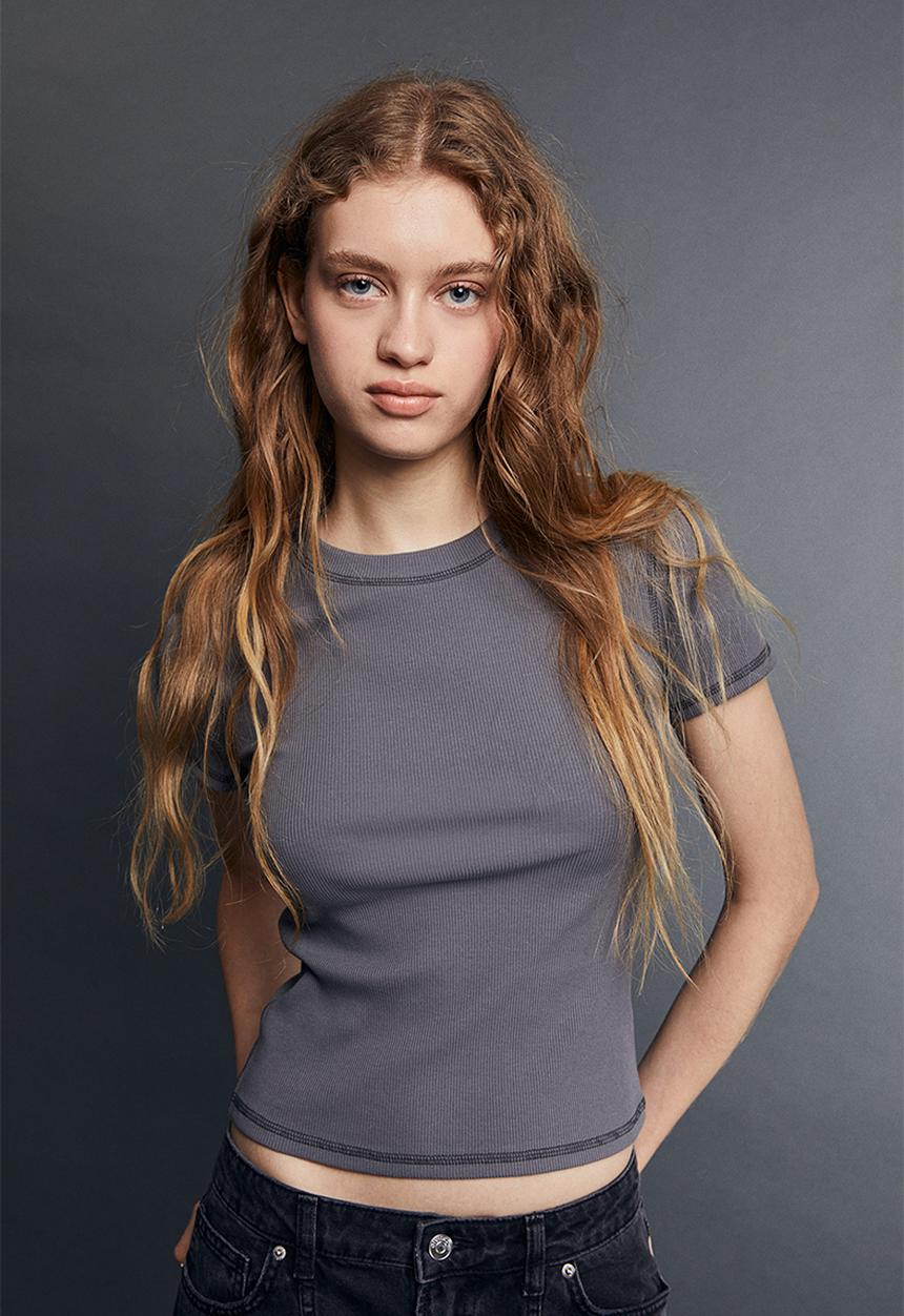 H&M - Fitted cotton top - dark grey
