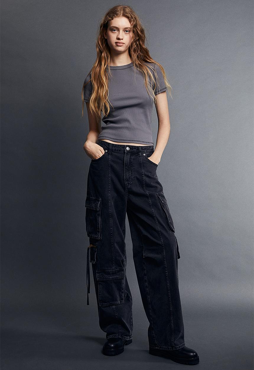 H&M - Fitted cotton top - dark grey