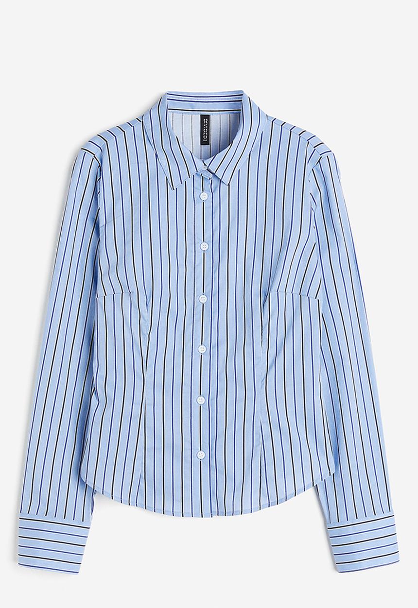 H&M - Fitted poplin shirt - light blue/striped