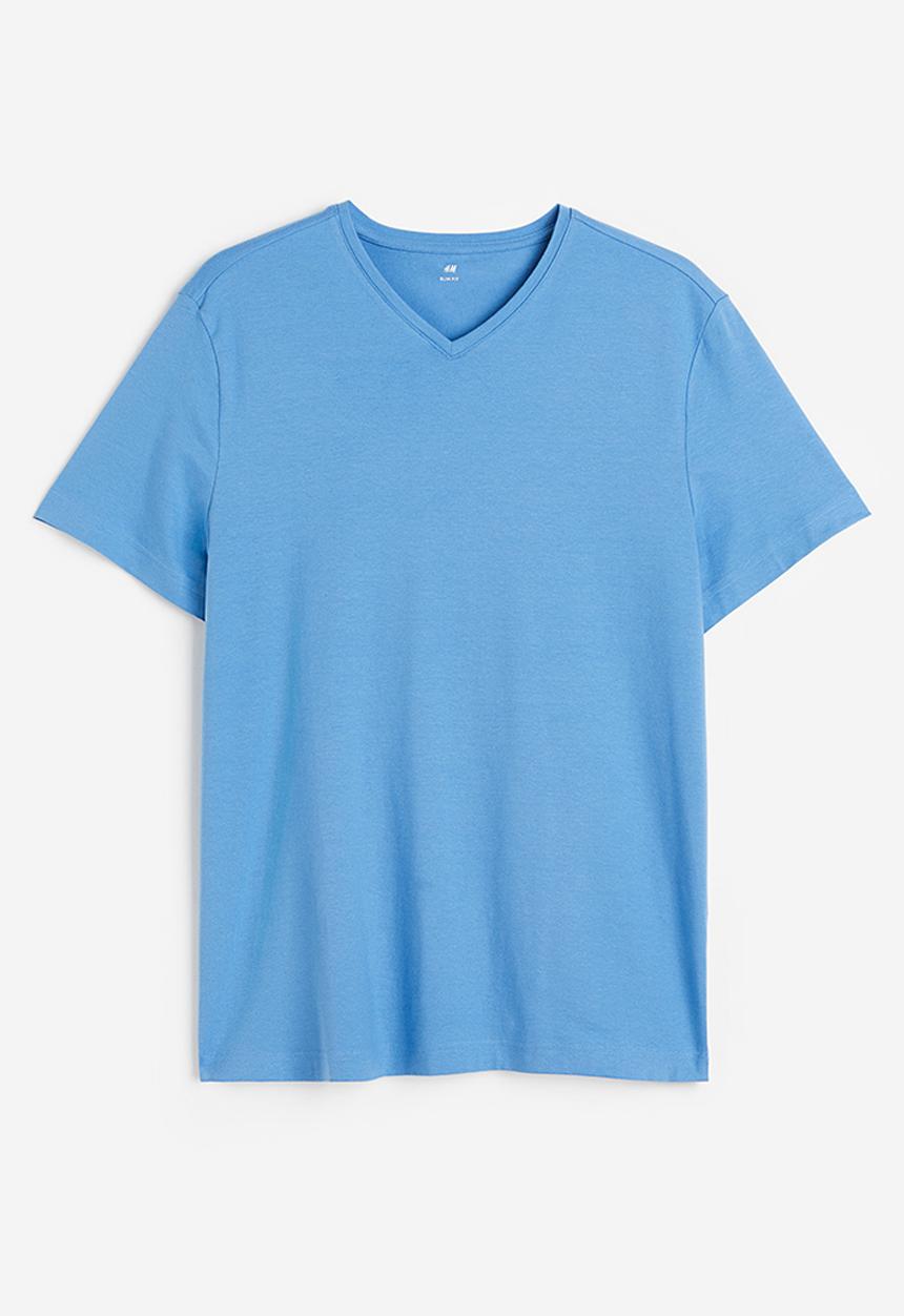 H&M - Slim fit v-neck T-shirt - light blue