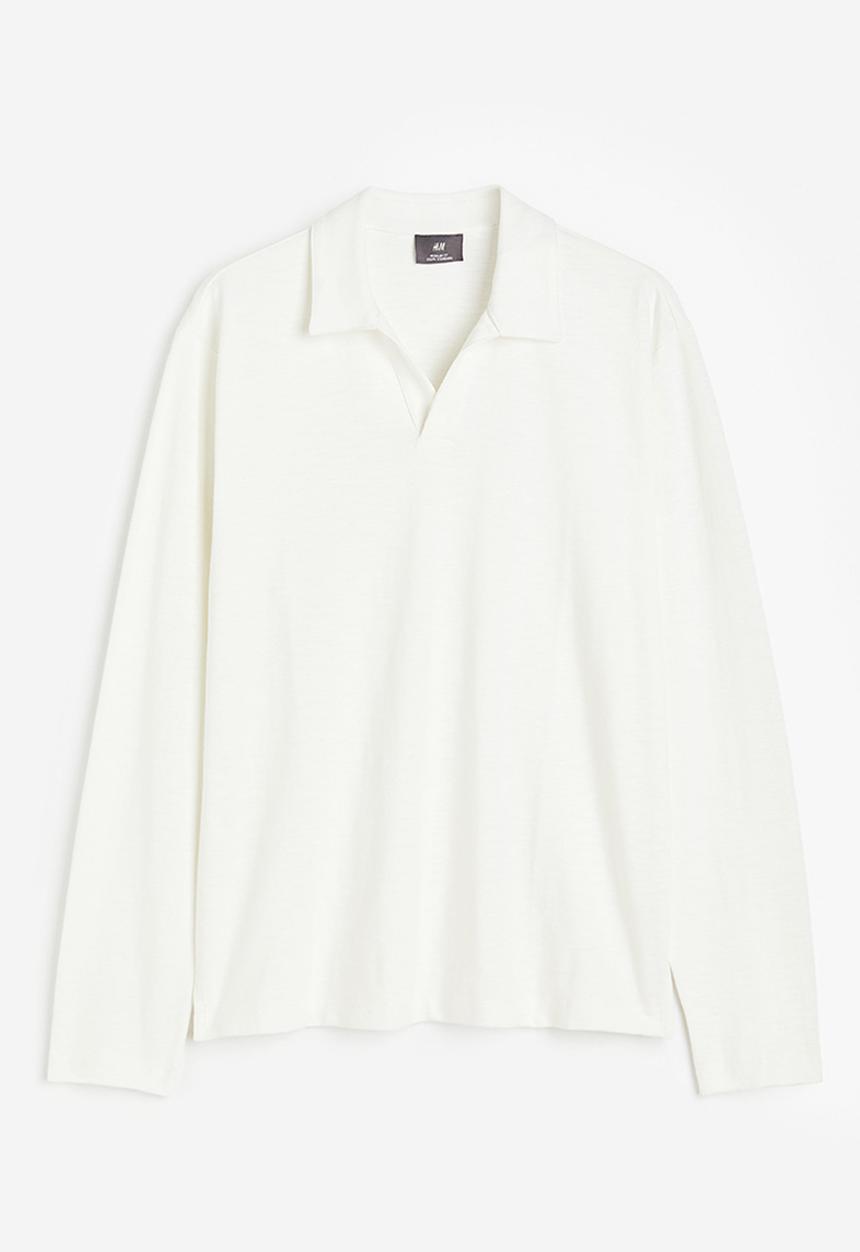 H&M - Regular fit long-sleeved polo shirt - white