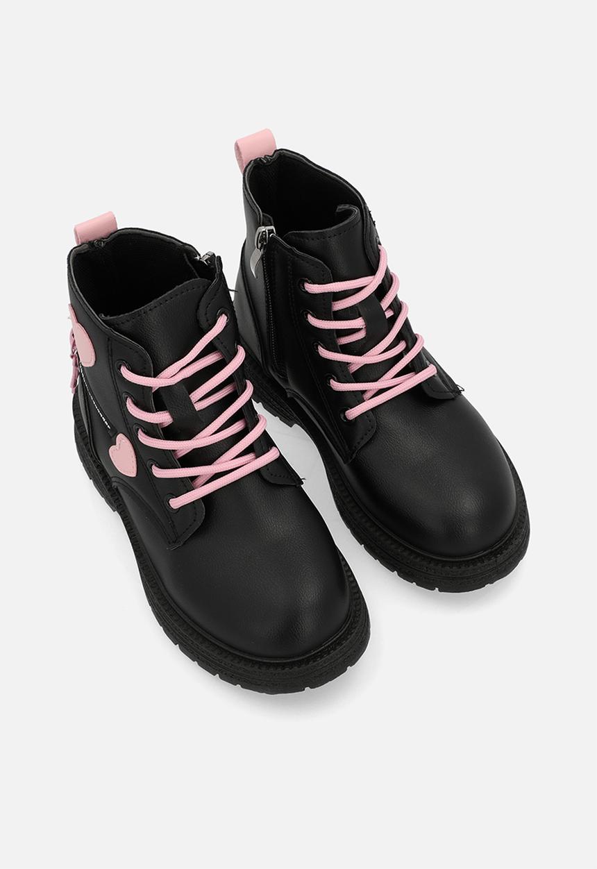 Pop Candy - Lace up ankle boots - black & pink