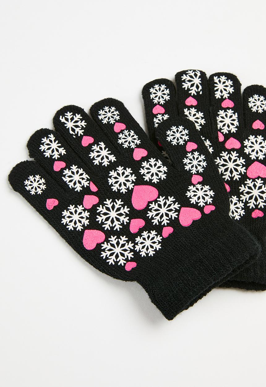 Pop Candy - Floral print handgloves - black