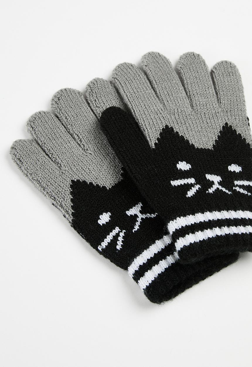 Pop Candy - Colour block handgloves - grey & black