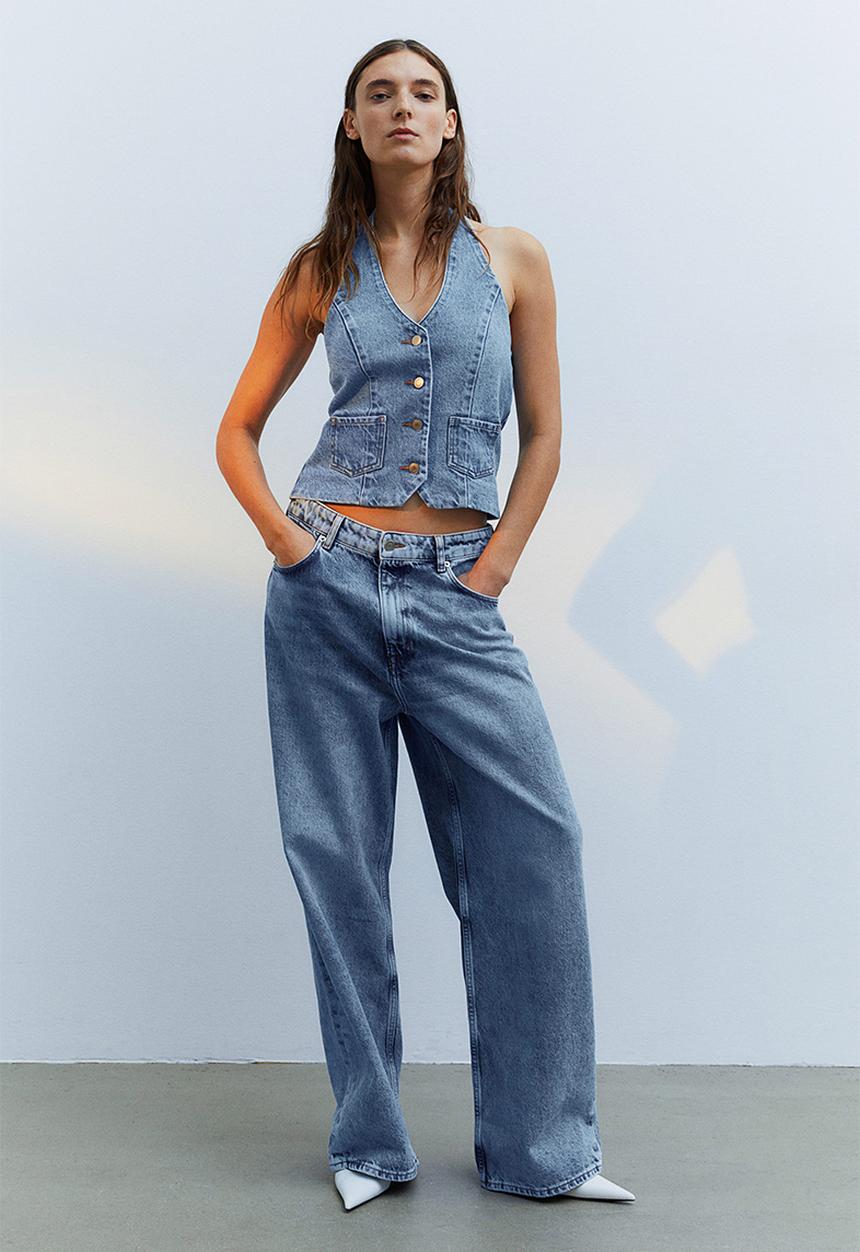 H&M - Halterneck denim top - light denim blue