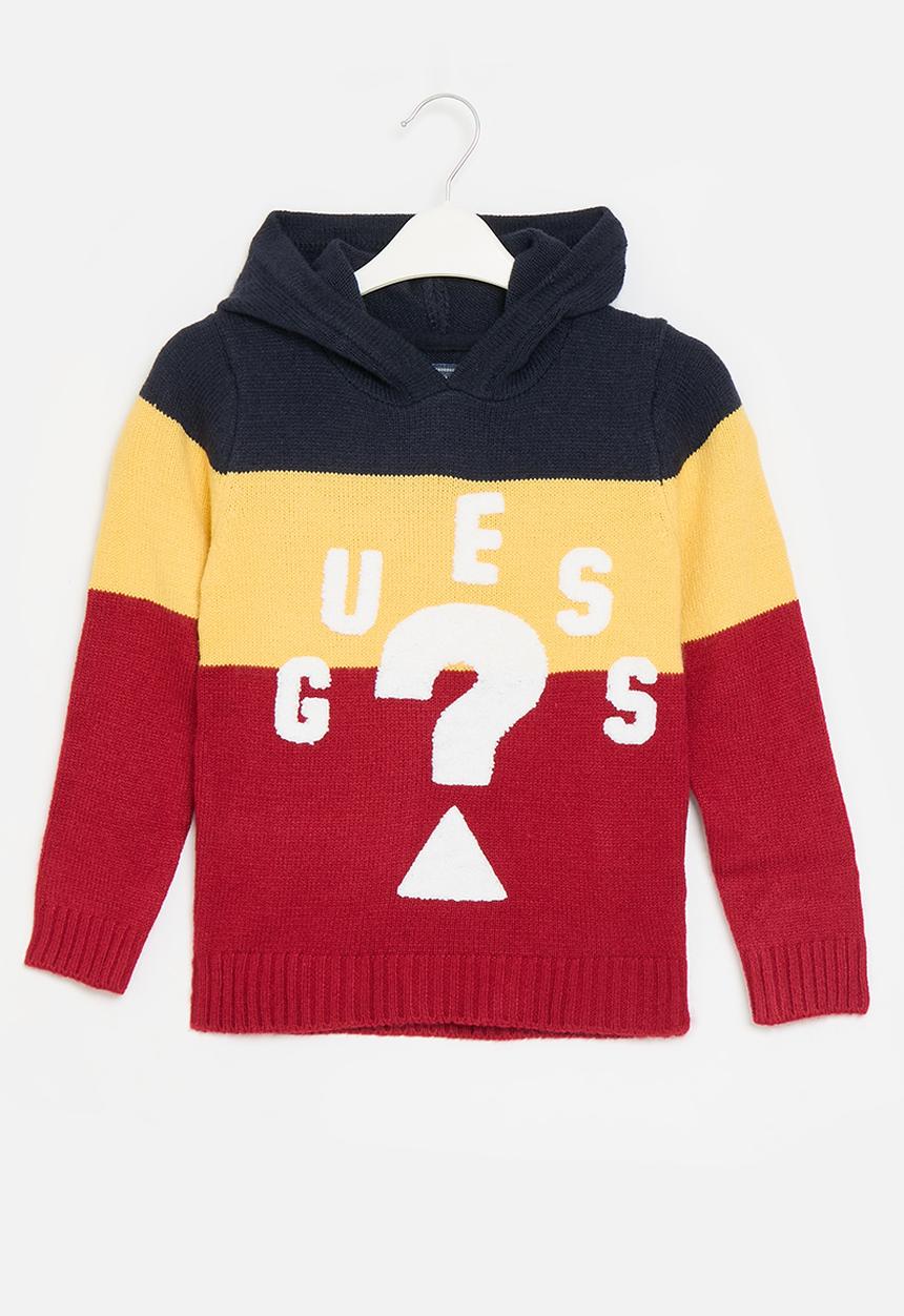GUESS - Colorblock hooded sweater - blue navy and red combo