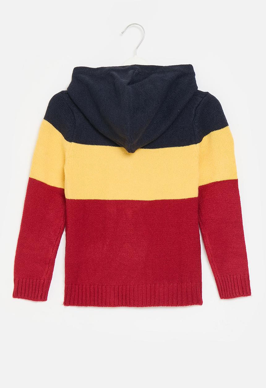 GUESS - Colorblock hooded sweater - blue navy and red combo