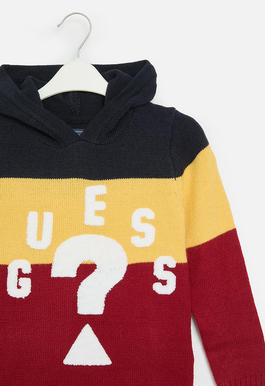 GUESS - Colorblock hooded sweater - blue navy and red combo