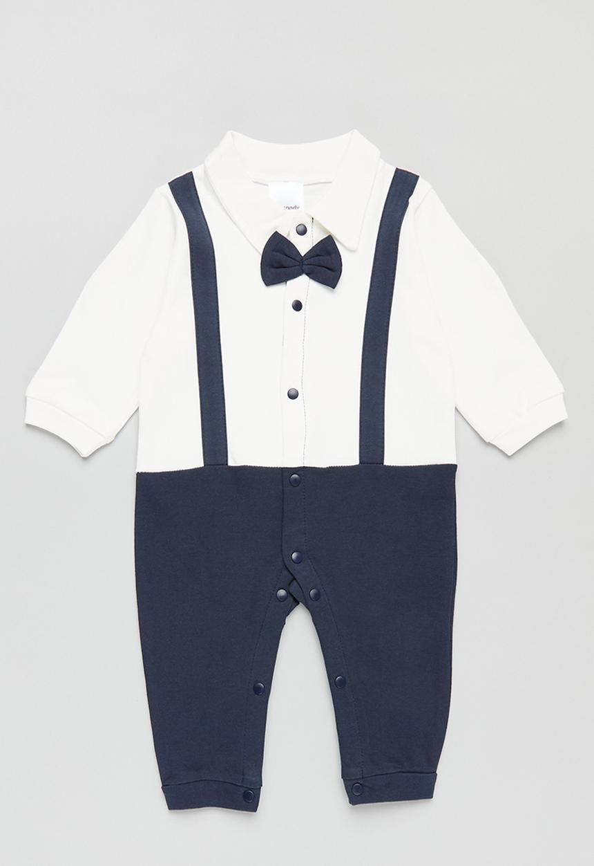 Pop Candy - Faux suspender romper - blue & white