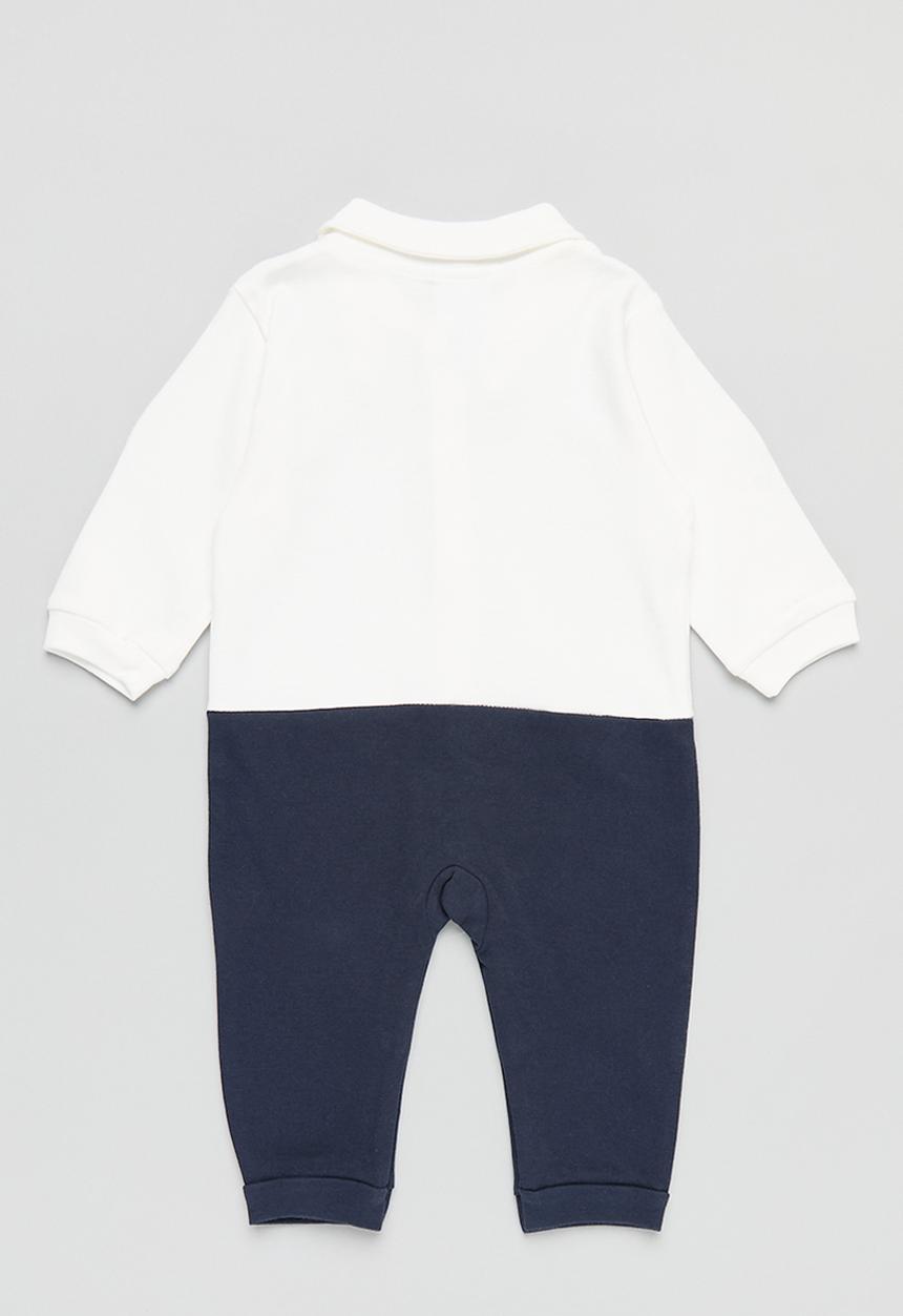 Pop Candy - Faux suspender romper - blue & white