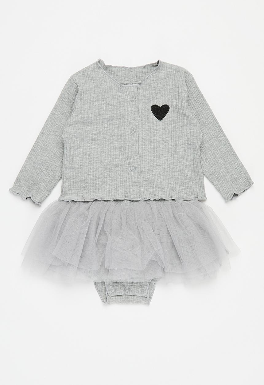 Pop Candy - Rib & mesh dress - grey