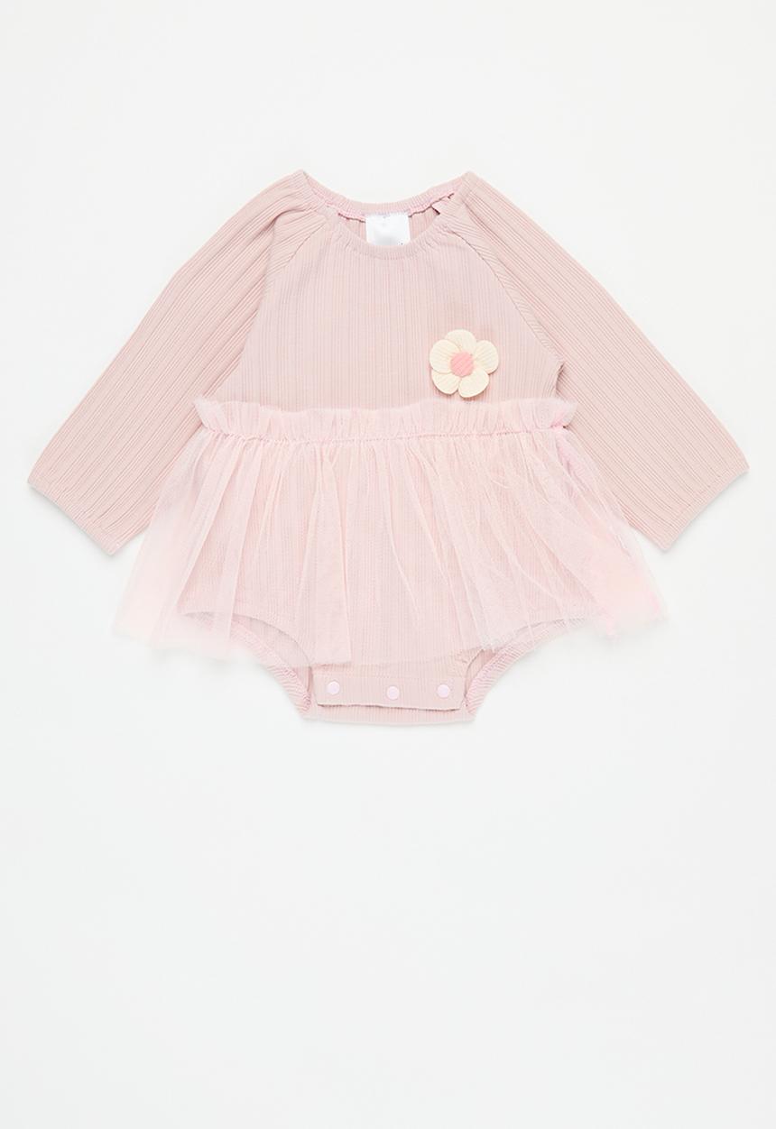 Pop Candy - Rib & mesh romper dress - dusty pink
