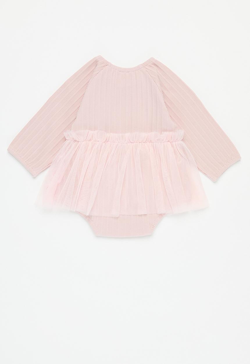 Pop Candy - Rib & mesh romper dress - dusty pink