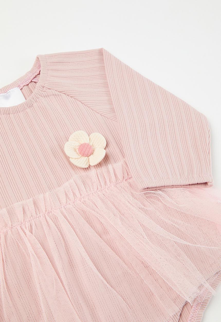 Pop Candy - Rib & mesh romper dress - dusty pink
