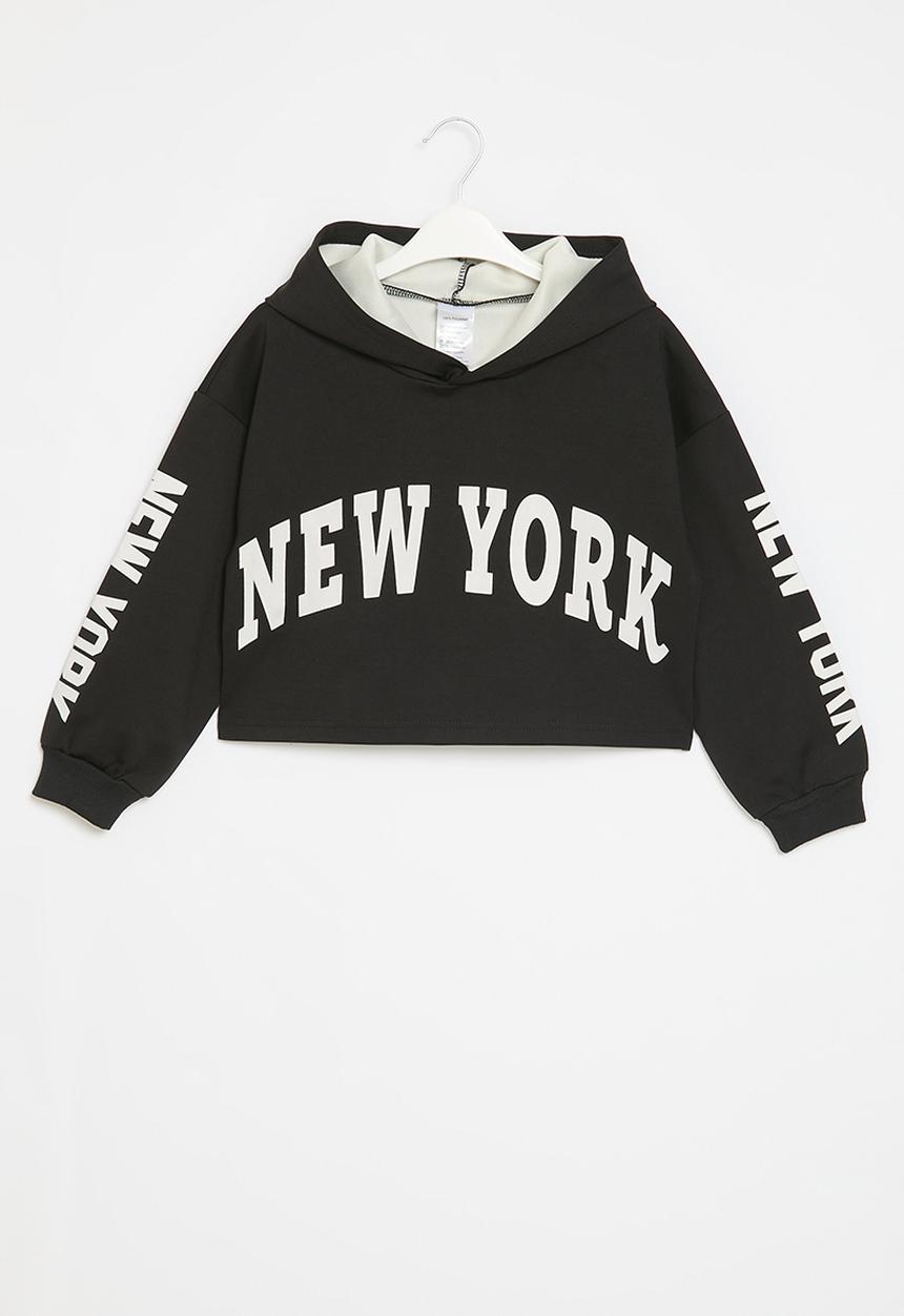 Pop Candy - Hooded cropped sweat top - black/new york