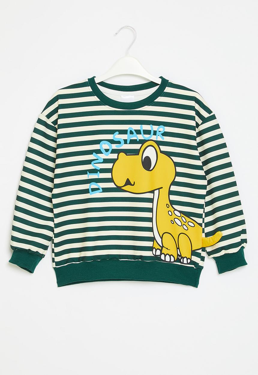 Pop Candy - Striped dino sweat top - green & ecru