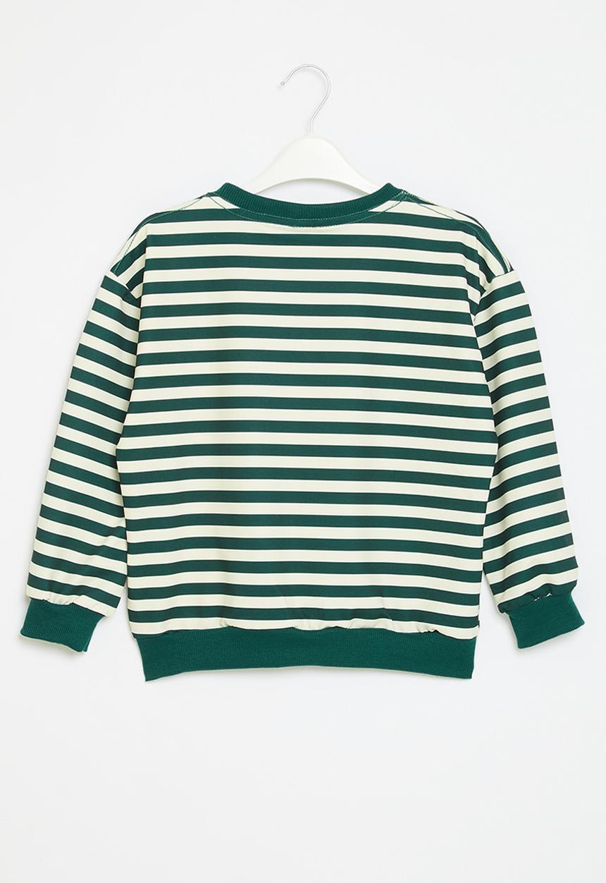 Pop Candy - Striped dino sweat top - green & ecru