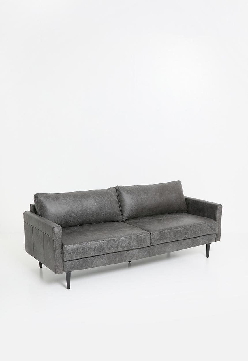 Sixth Floor - Hadley Genuine leather 3 seater - Andes Charcoal