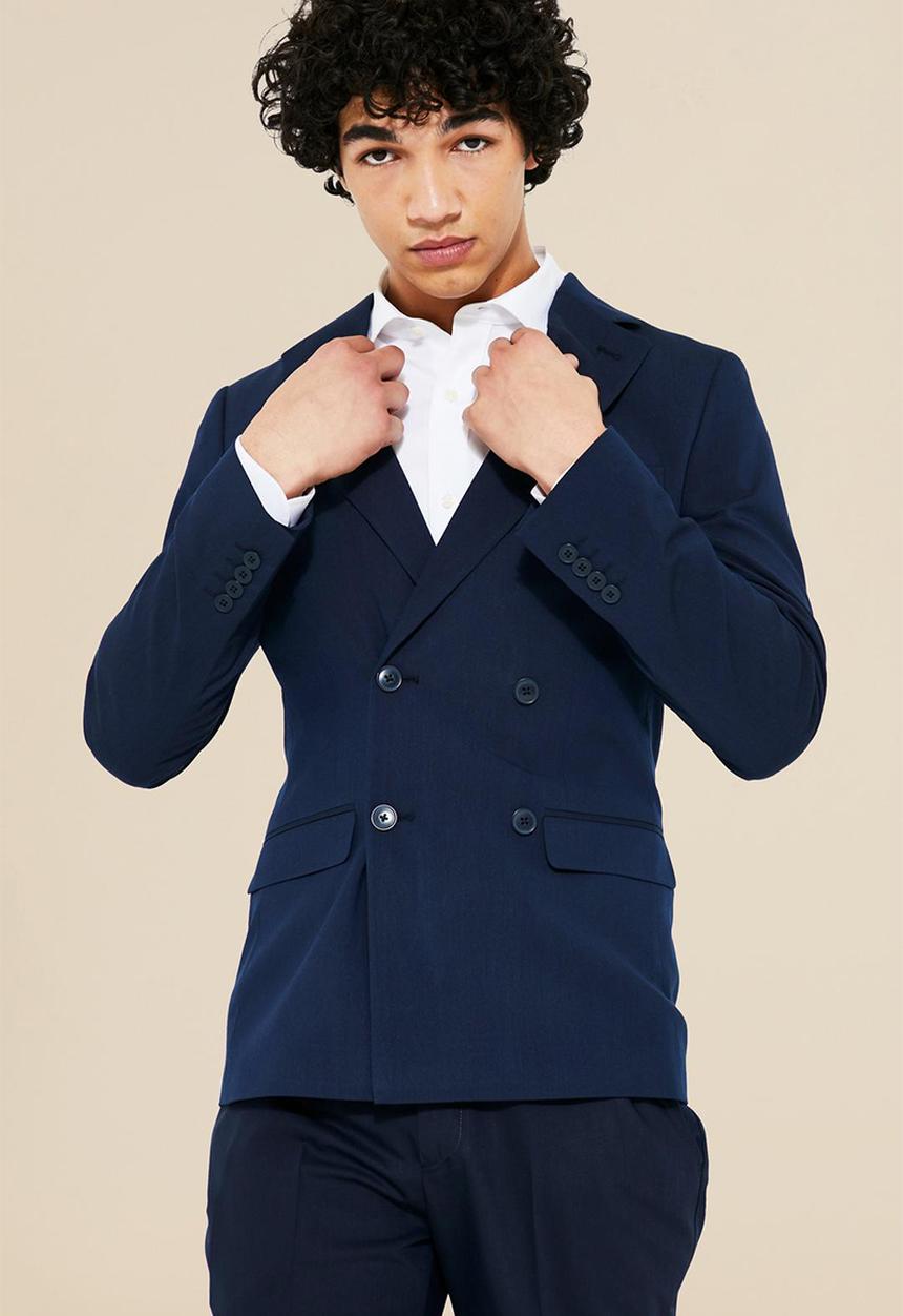 boohooMAN - Super skinny double breasted suit jacket - navy