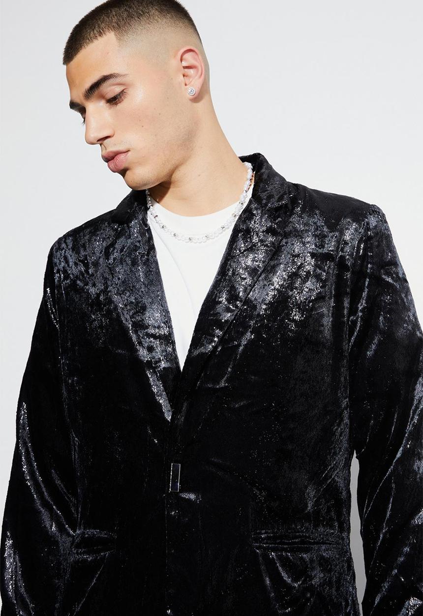 boohooMAN - Metallic shimmer blazer jacket - black