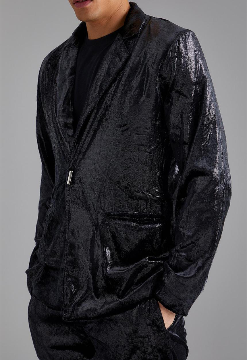 boohooMAN - Metallic shimmer blazer jacket - black