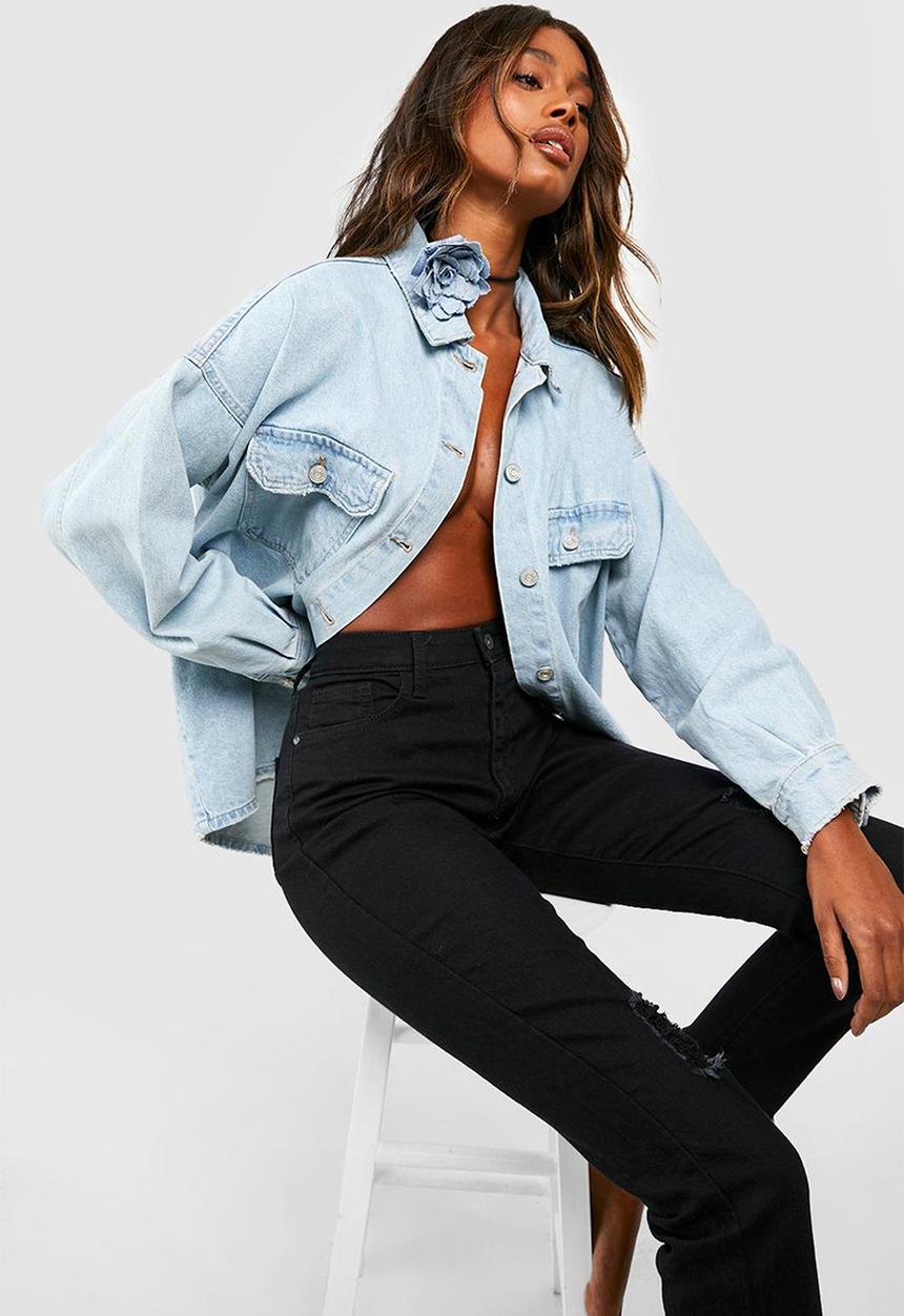 boohoo - Basics high waisted ripped skinny jeans - black