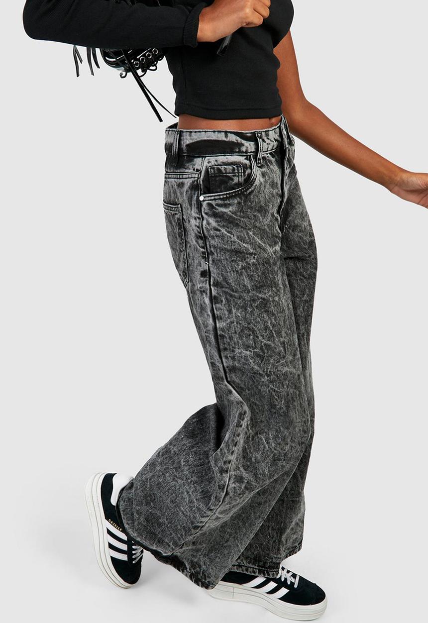 boohoo - Basic high rise wide leg jeans - grey