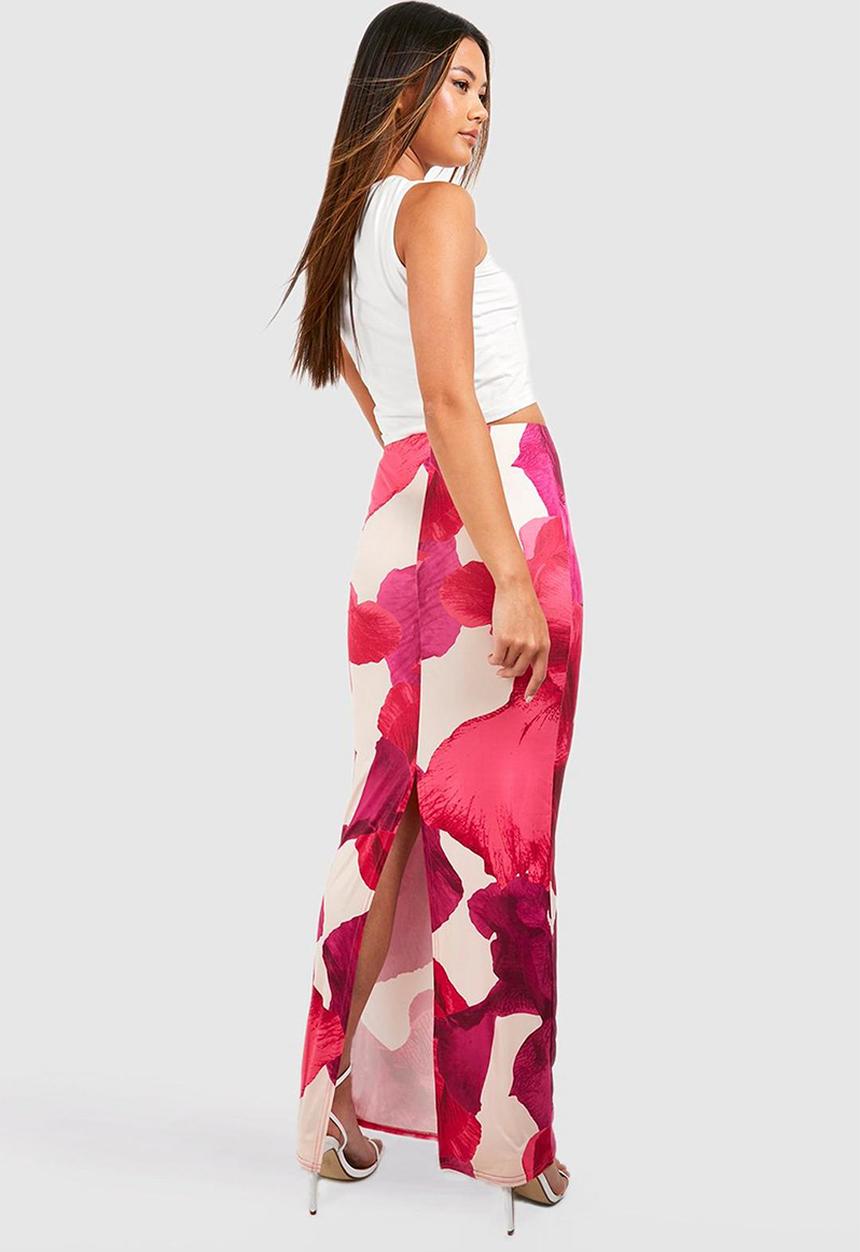 boohoo - Slinky floral slip maxi skirt - pink