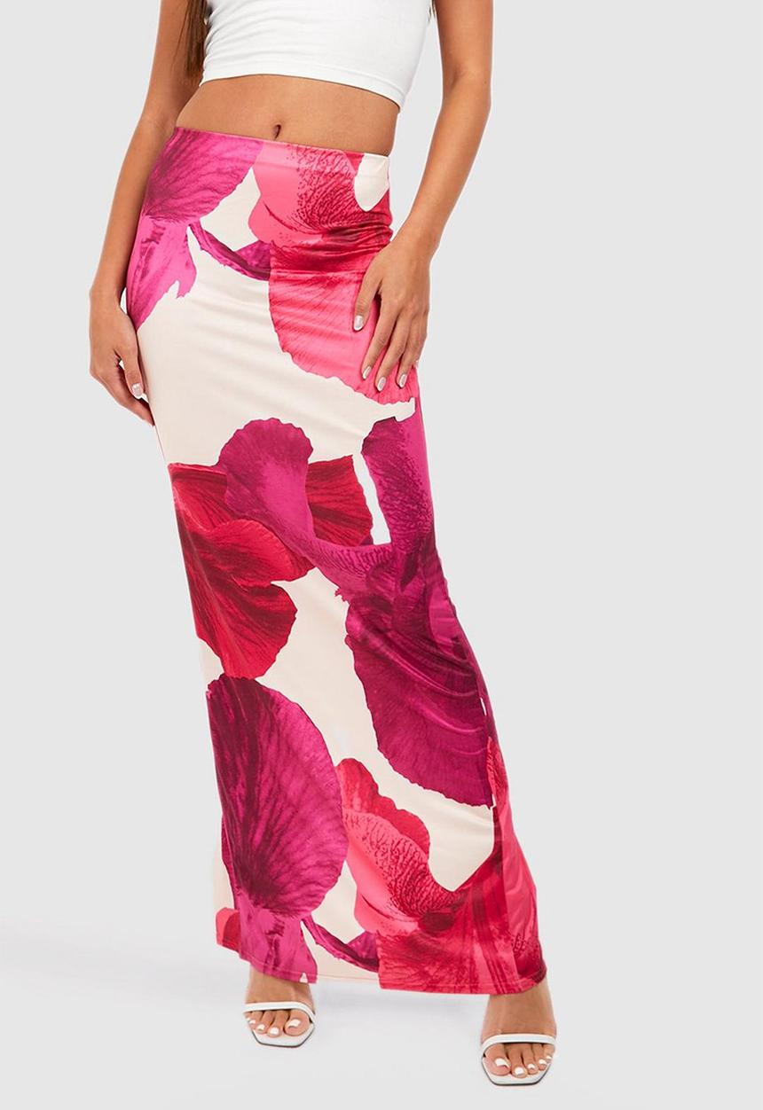 boohoo - Slinky floral slip maxi skirt - pink