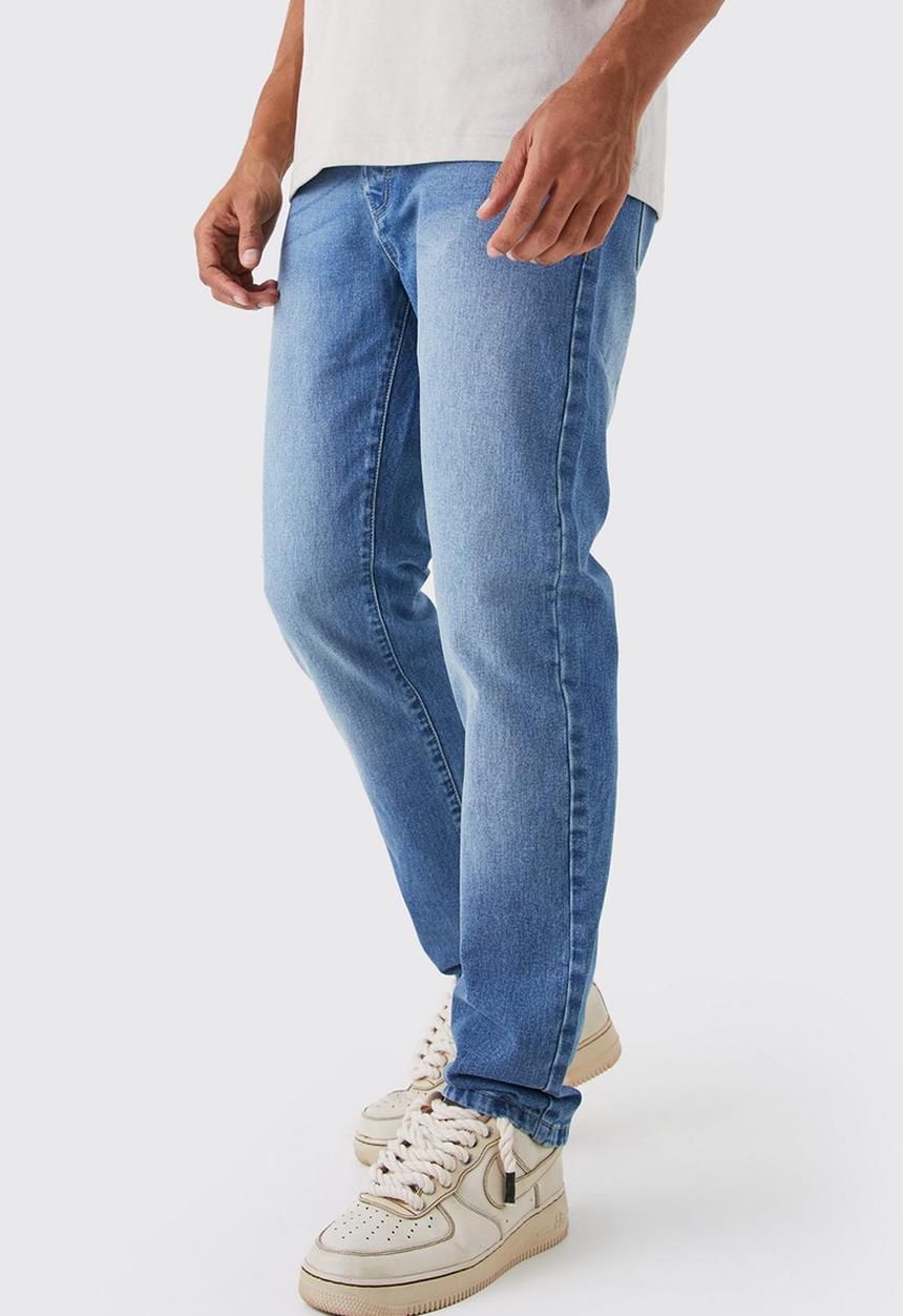 boohooMAN - Straight rigid jean - mid blue