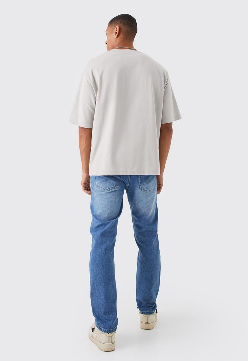 boohooMAN - Straight rigid jean - mid blue