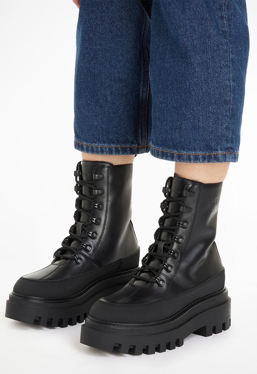 Calvin Klein - Flatform lace up boot lth - triple black