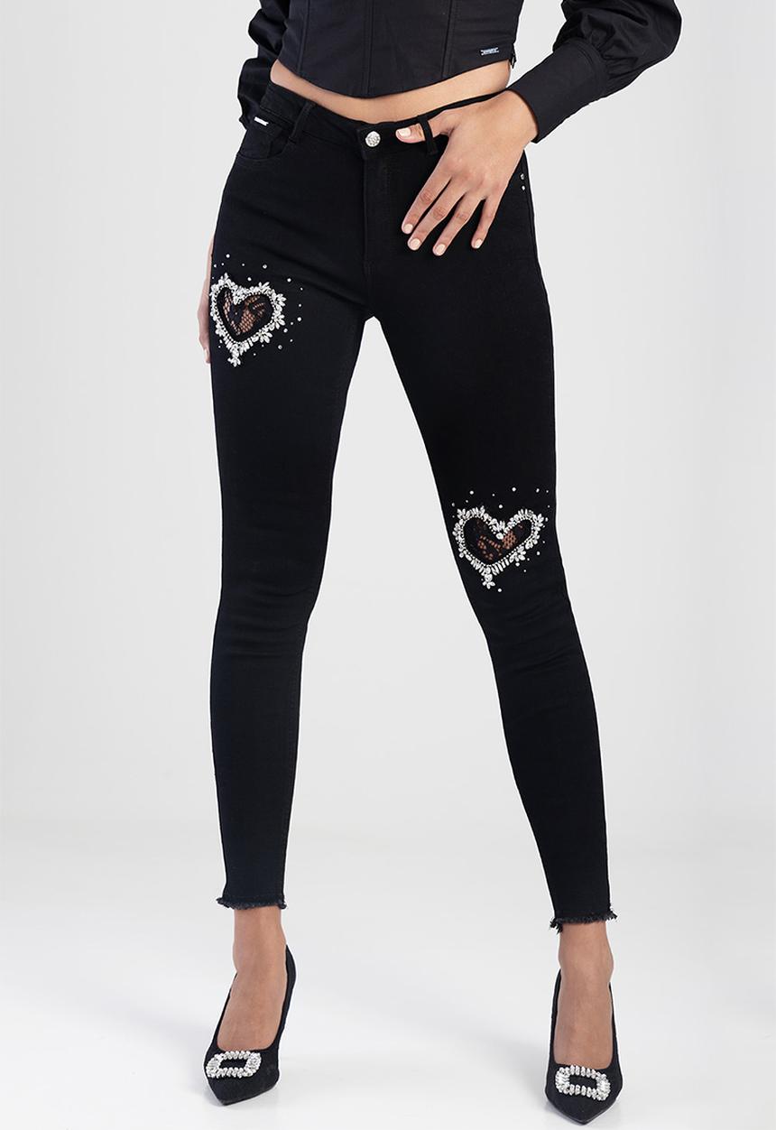 SISSY BOY - Axel Skinny With Heart Trim - Black