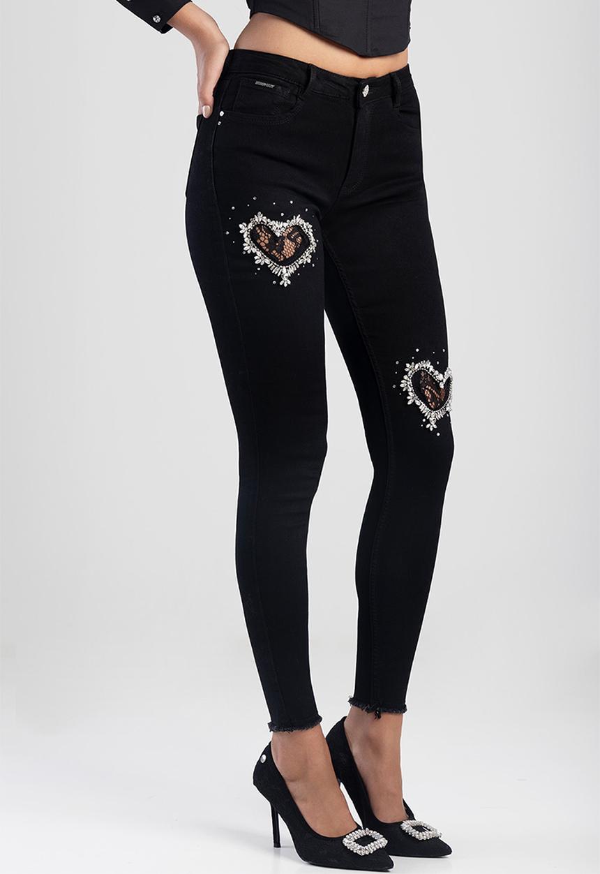 SISSY BOY - Axel Skinny With Heart Trim - Black