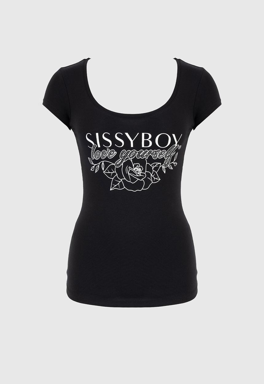 SISSY BOY - Fitted Floral Print And Bling Logo Top - Black