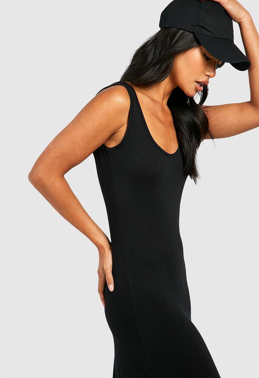 boohoo - Basic scoop neck maxi dress - black