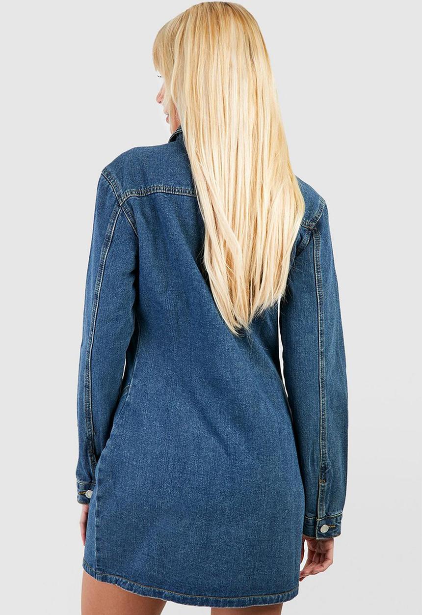 boohoo - Zip through denim mini shirt dress - vintage wash