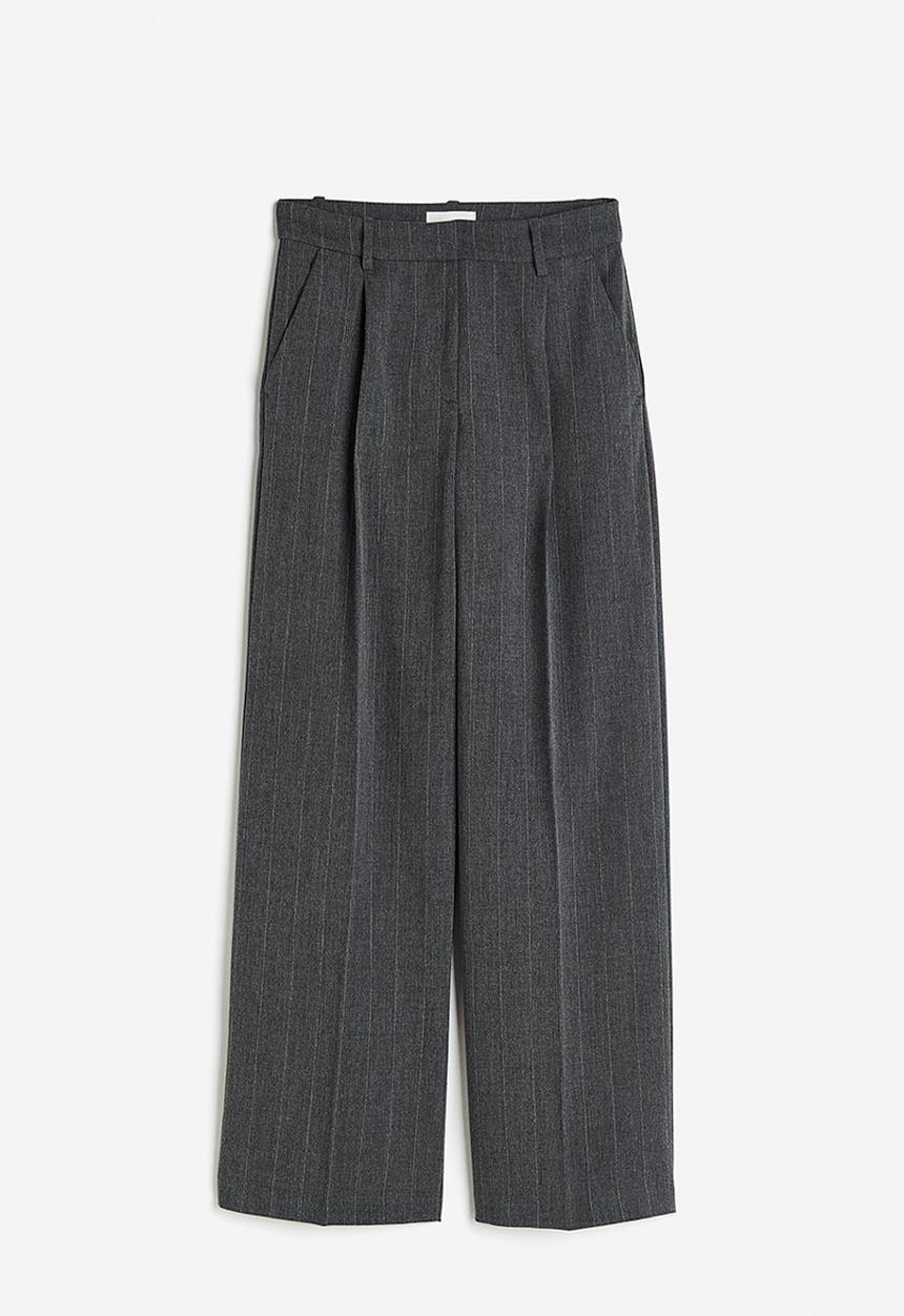 H&M - Wide trousers - dark grey/pinstriped 
